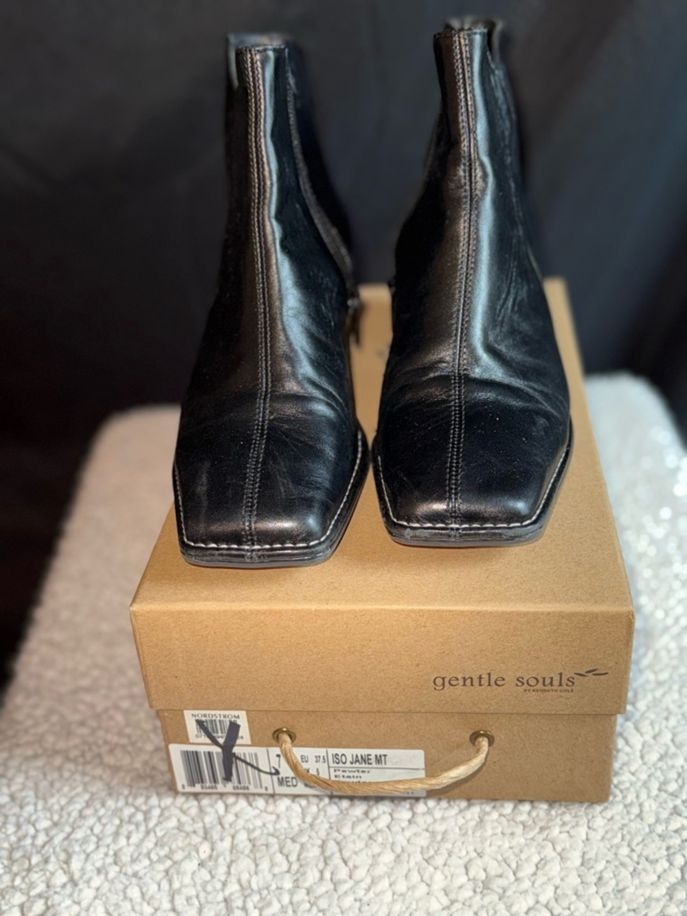 gentle souls Black Leather Square-Toe Chelsea Ankle Boots